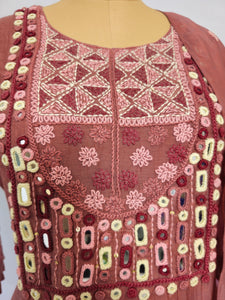 Mal Chanderi Anarkali Kurta Set with Resham & Mirror Embroidery