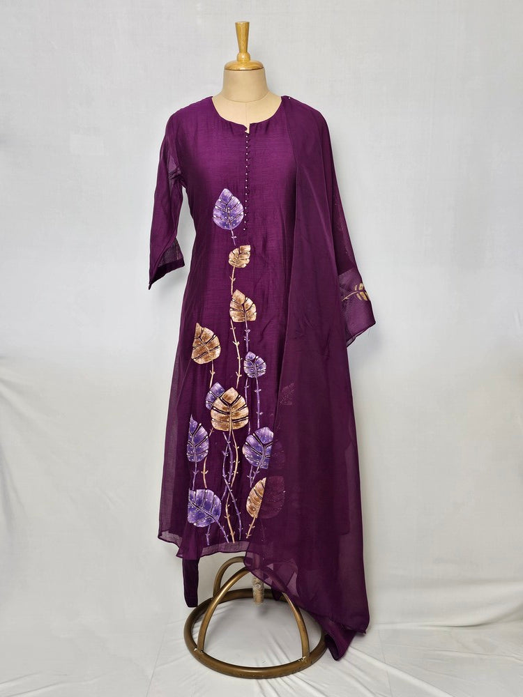 Mal Chanderi Hand-Painted Anarkali Kurta Set with Katdana & Sequin Work