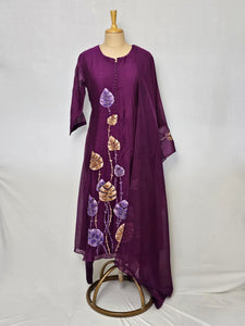 Mal Chanderi Hand-Painted Anarkali Kurta Set with Katdana & Sequin Work