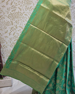 Banarasi Silk Saree  Golden Floral wine Border & Brocade Pallu, Dual Tone Motifs