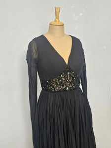 Indo-Western Chiffon & Net Gown with Embroidery & Sequin Work