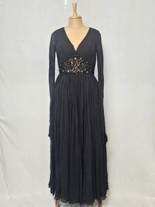 Indo-Western Chiffon & Net Gown with Embroidery & Sequin Work