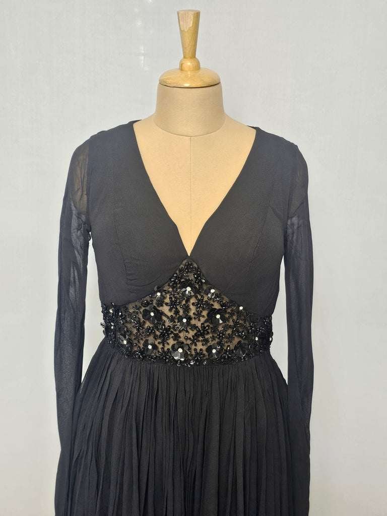 Indo-Western Chiffon & Net Gown with Embroidery & Sequin Work