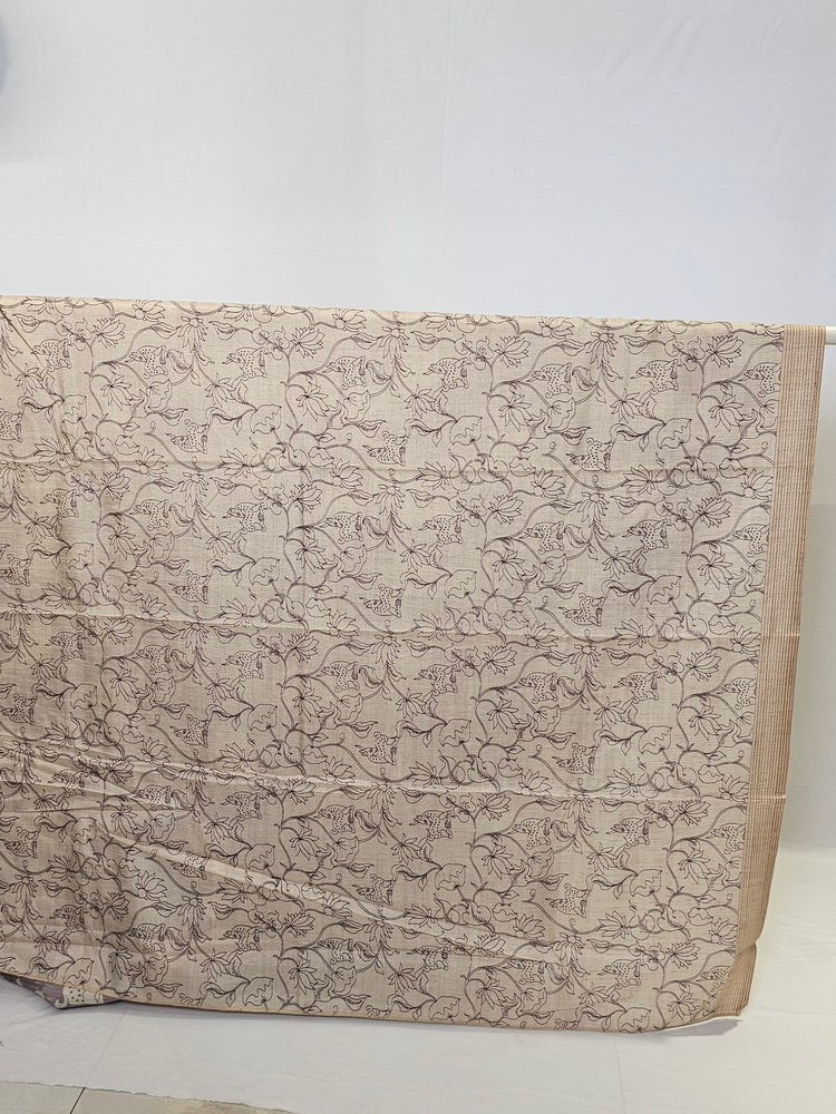 Pen Kalamkari Chiffon Saree with Deer & Lotus Motifs