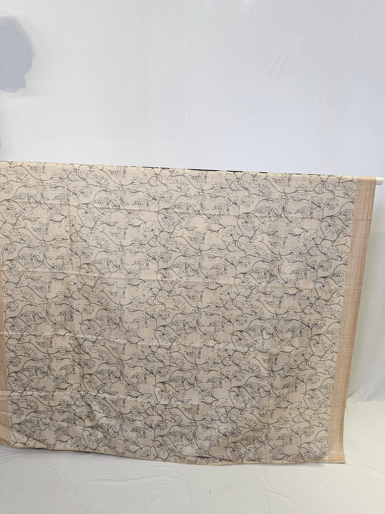 Pen Kalamkari Chiffon Saree with Deer & Lotus Motifs