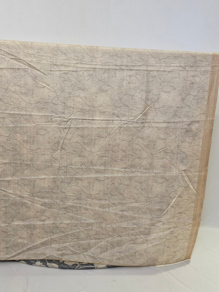 Pen Kalamkari Chiffon Saree with Deer & Lotus Motifs