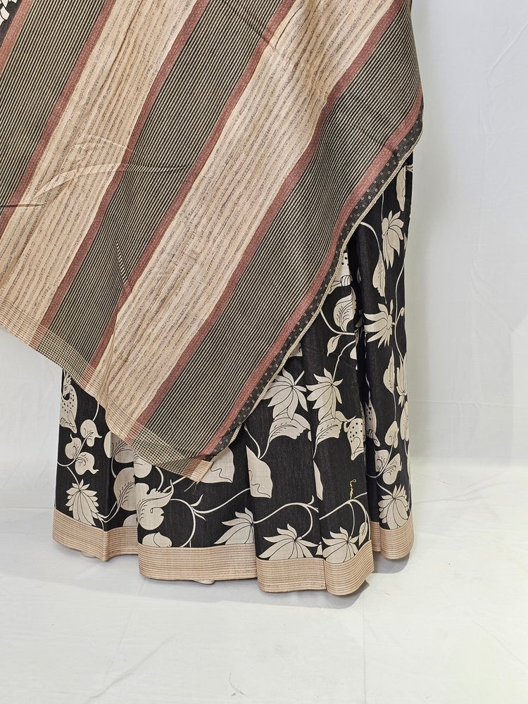 Pen Kalamkari Chiffon Saree with Deer & Lotus Motifs