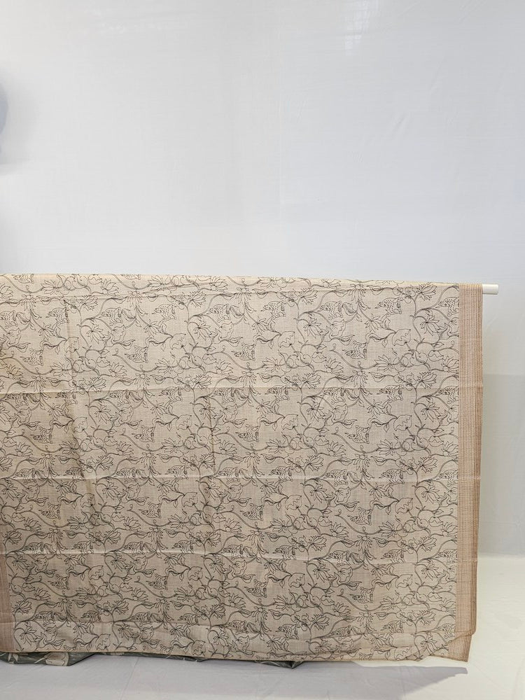 Pen Kalamkari Chiffon Saree with Deer & Lotus Motifs