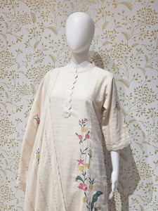 Elegant Khadi Cotton Kurta Set  Applique Work with Matching Pants & Dupatta