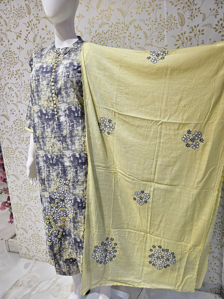 Elegant Rayon Kurta Set Digital Printed Kurta with Machine Embroidery & Cotton Dupatta
