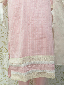 Elegant Cotton Kurta Set  Thread Embroidered Neckline with Printed Kota Doriya Dupatta