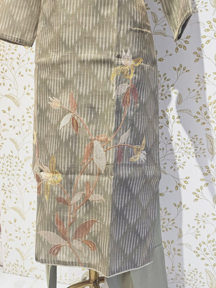 Elegant Tissue Chanderi Kurta Set  Digital Printed Kurta with Silk Pants & Lightweight Dupatta