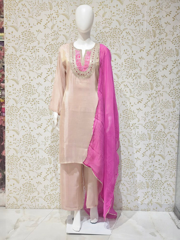 Tissue Kurta Set  Hand Embroidered with Gotapatti Work & Silk Dupatta