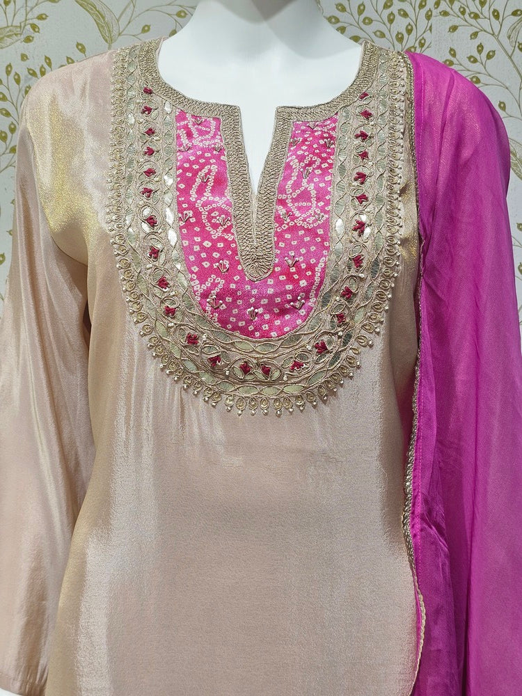 Tissue Kurta Set  Hand Embroidered with Gotapatti Work & Silk Dupatta