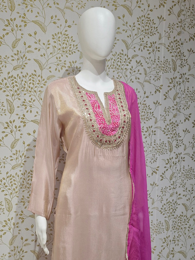 Tissue Kurta Set  Hand Embroidered with Gotapatti Work & Silk Dupatta
