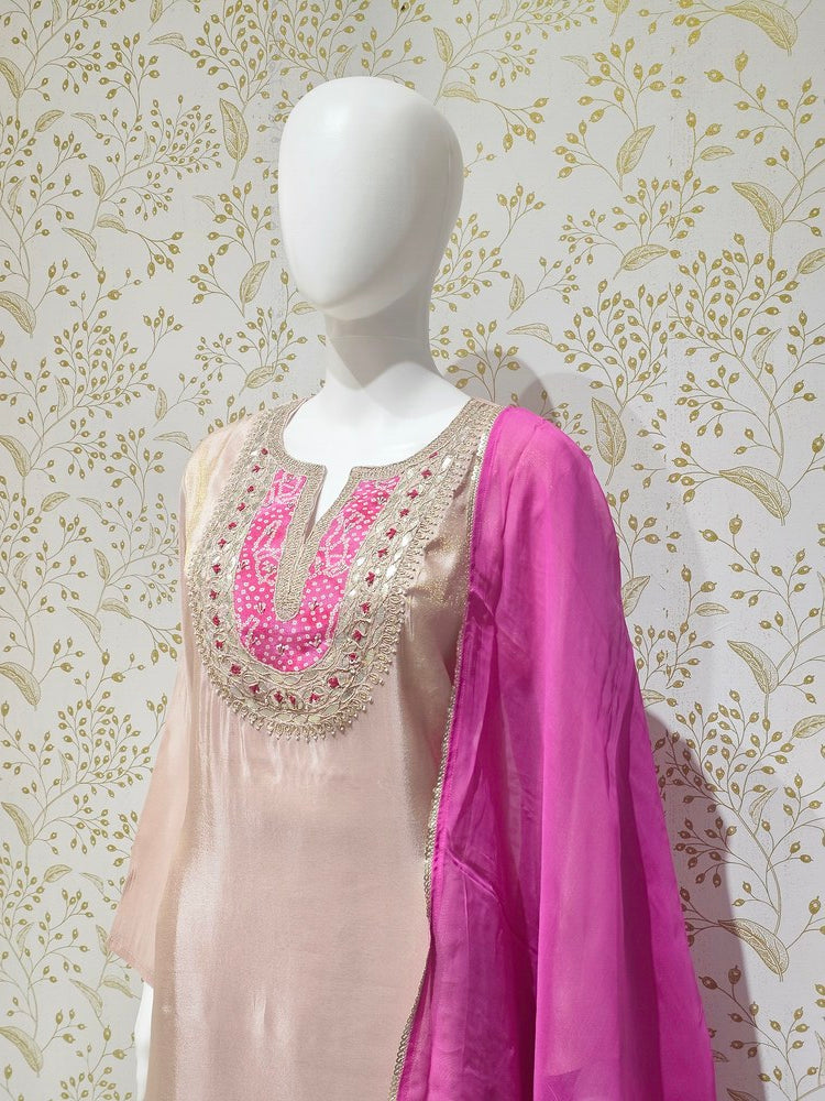 Tissue Kurta Set  Hand Embroidered with Gotapatti Work & Silk Dupatta