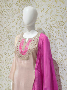 Tissue Kurta Set  Hand Embroidered with Gotapatti Work & Silk Dupatta