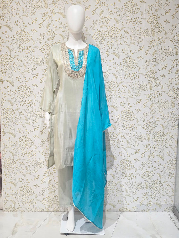 Tissue Kurta Set Hand Embroidered with Gotapatti Work & Silk Dupatta