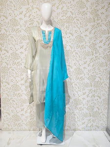Tissue Kurta Set Hand Embroidered with Gotapatti Work & Silk Dupatta