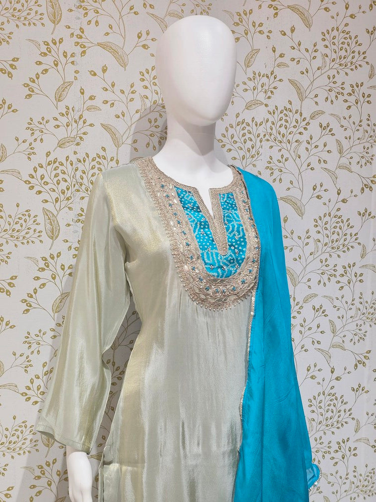 Tissue Kurta Set Hand Embroidered with Gotapatti Work & Silk Dupatta
