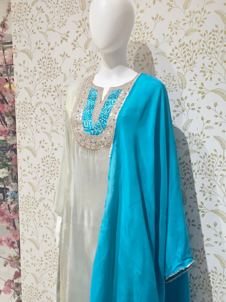 Tissue Kurta Set Hand Embroidered with Gotapatti Work & Silk Dupatta