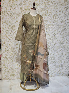 Elegant Tissue Chanderi Kurta Set  Digital Printed Kurta with Silk Pants & Lightweight Dupatta