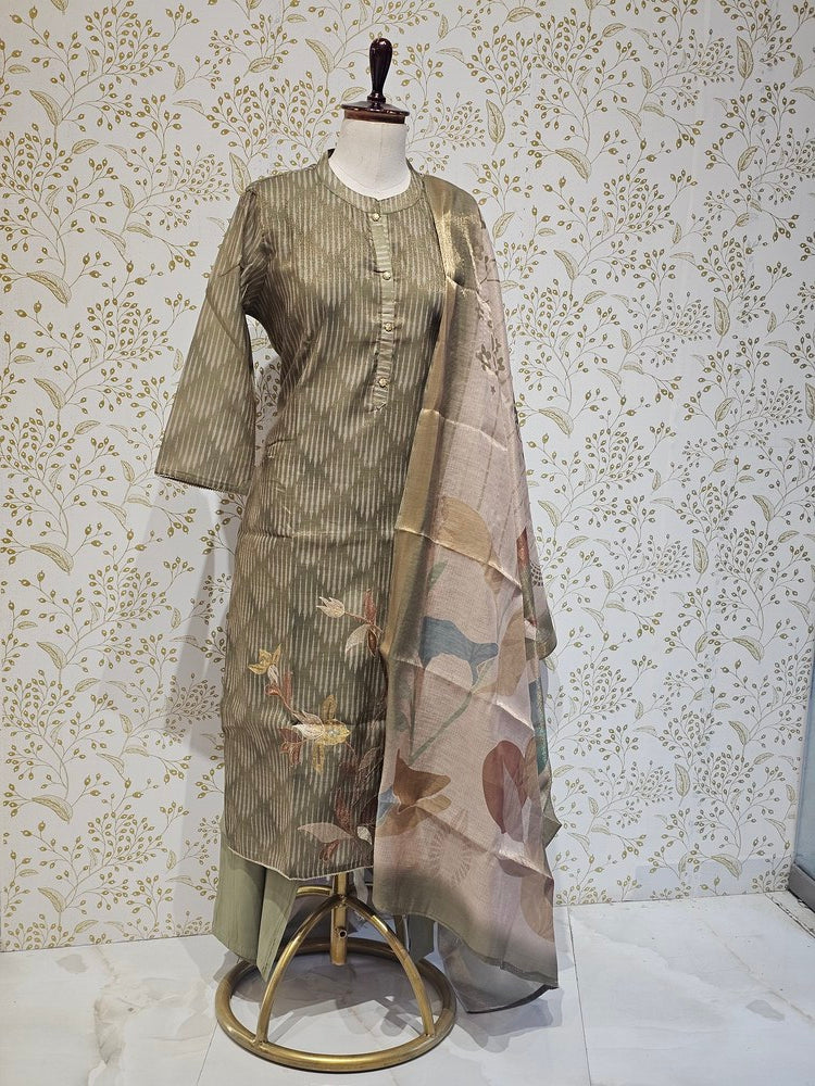 Elegant Tissue Chanderi Kurta Set  Digital Printed Kurta with Silk Pants & Lightweight Dupatta