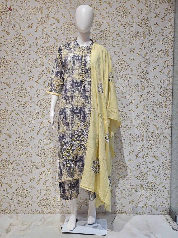 Elegant Rayon Kurta Set Digital Printed Kurta with Machine Embroidery & Cotton Dupatta