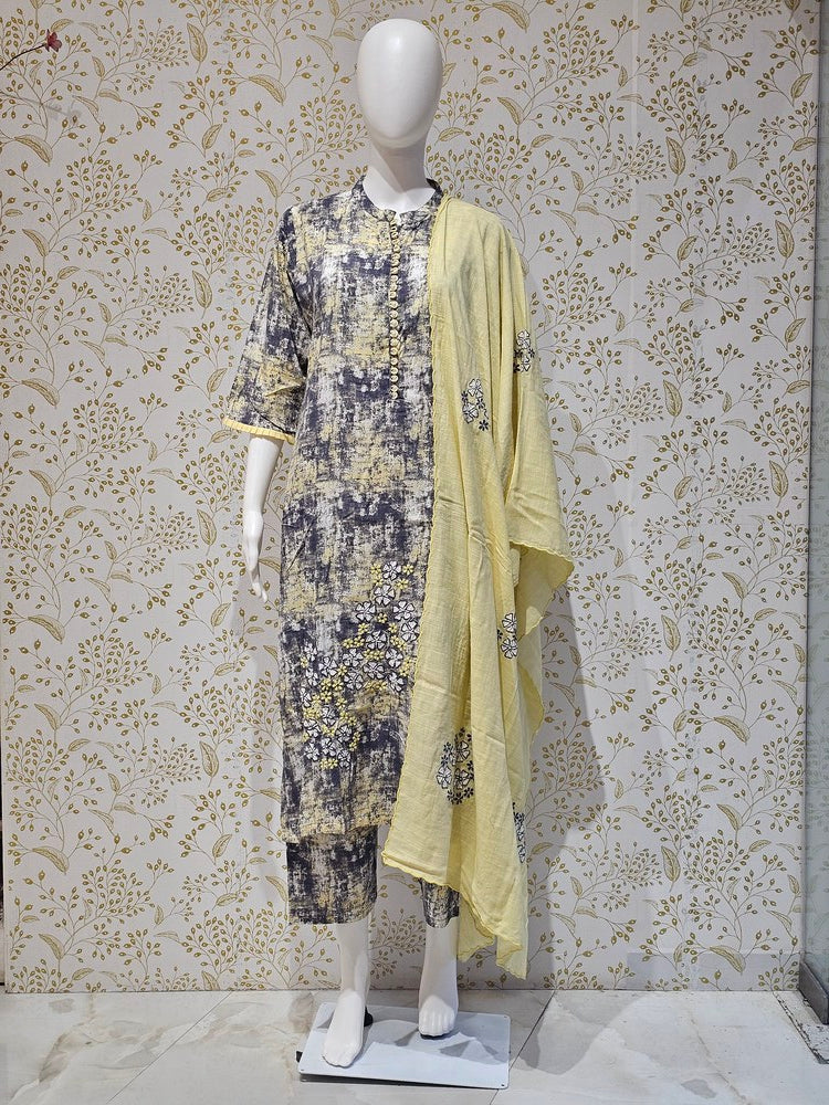 Elegant Rayon Kurta Set Digital Printed Kurta with Machine Embroidery & Cotton Dupatta