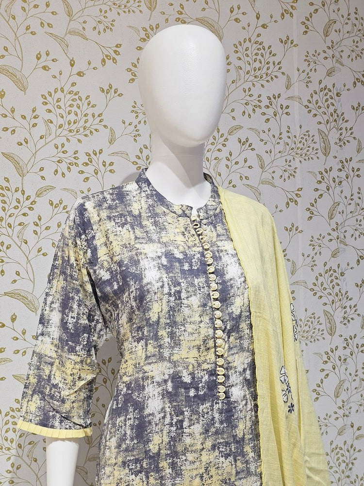 Elegant Rayon Kurta Set Digital Printed Kurta with Machine Embroidery & Cotton Dupatta