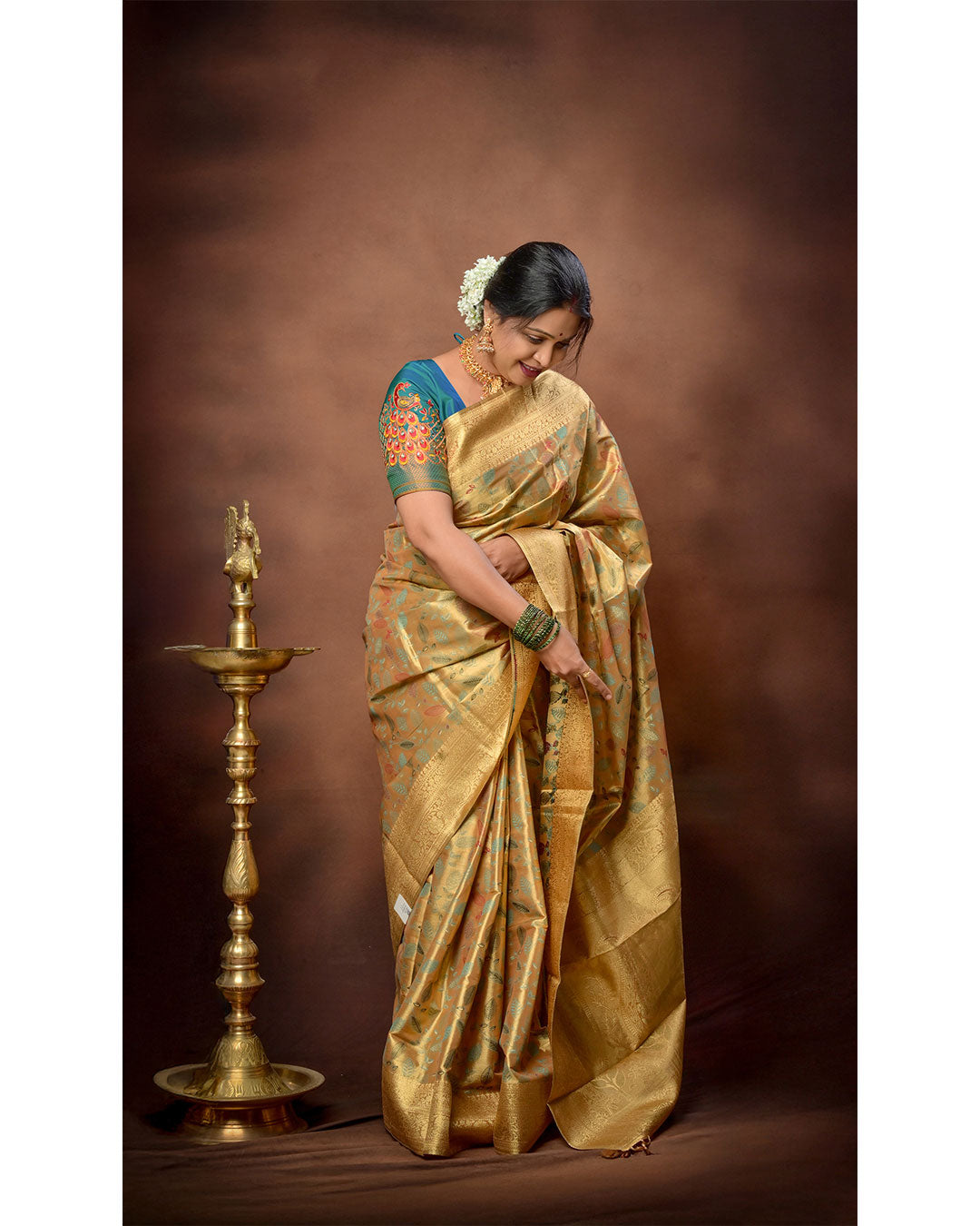 Golden Tissue Silk Saree with Minakari Work & Banarasi Border