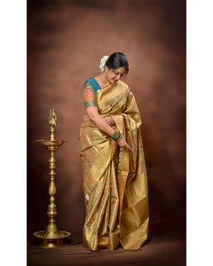 Golden Tissue Silk Saree with Minakari Work & Banarasi Border