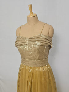 Indo-Western Off-Shoulder Sequin Gown with Organza Drape