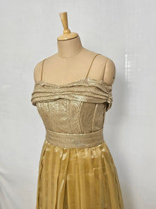 Indo-Western Off-Shoulder Sequin Gown with Organza Drape