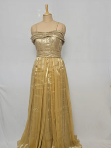 Indo-Western Off-Shoulder Sequin Gown with Organza Drape