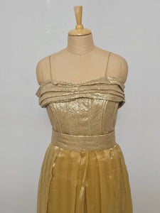 Indo-Western Off-Shoulder Sequin Gown with Organza Drape