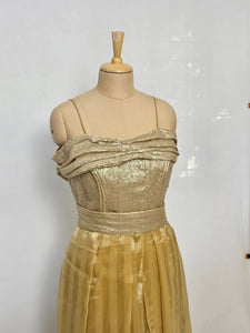 Indo-Western Off-Shoulder Sequin Gown with Organza Drape