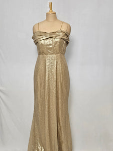 Indo-Western Off-Shoulder Sequin Gown with Organza Drape
