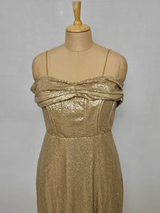 Indo-Western Off-Shoulder Sequin Gown with Organza Drape