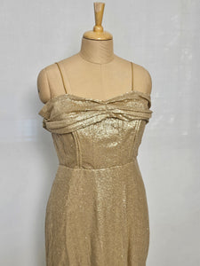 Indo-Western Off-Shoulder Sequin Gown with Organza Drape