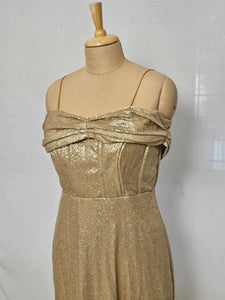 Indo-Western Off-Shoulder Sequin Gown with Organza Drape