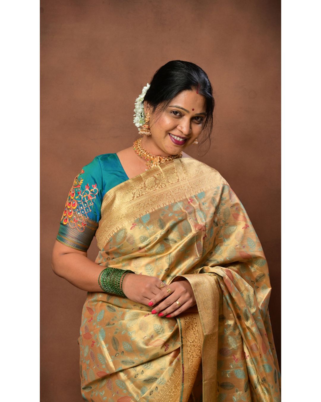 Golden Tissue Silk Saree with Minakari Work & Banarasi Border