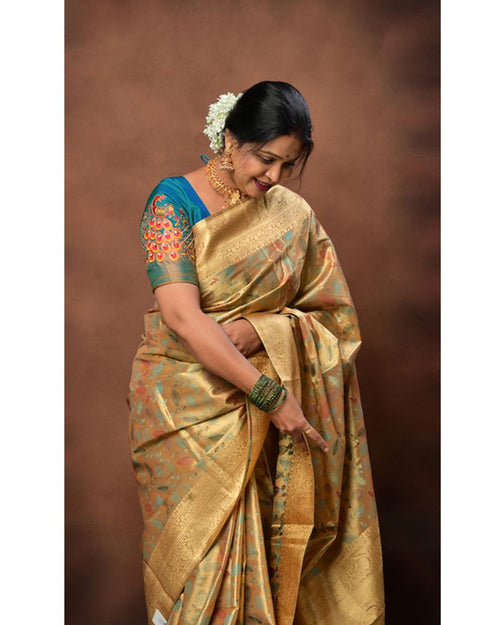 Golden Tissue Silk Saree with Minakari Work & Banarasi Border