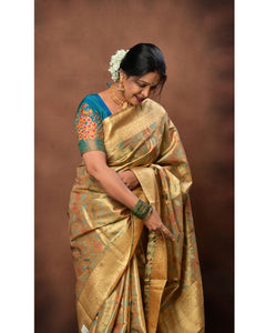 Golden Tissue Silk Saree with Minakari Work & Banarasi Border