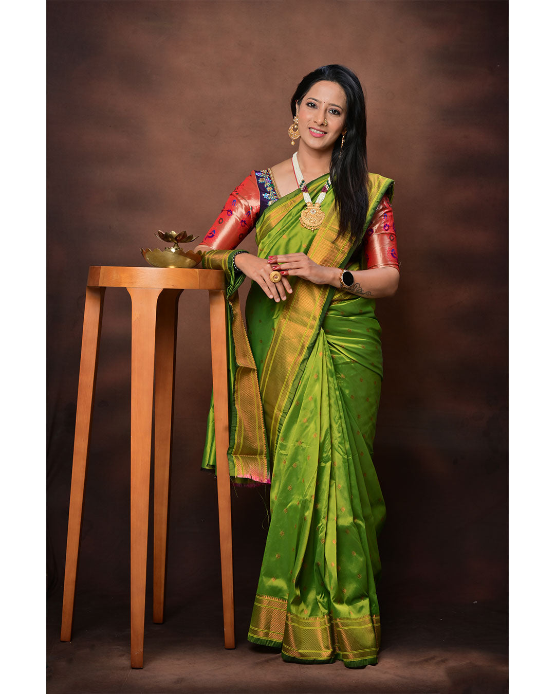 Copper Paithani Silk Saree  Premium Soft Silk with Zari Border & Brocade Pallu