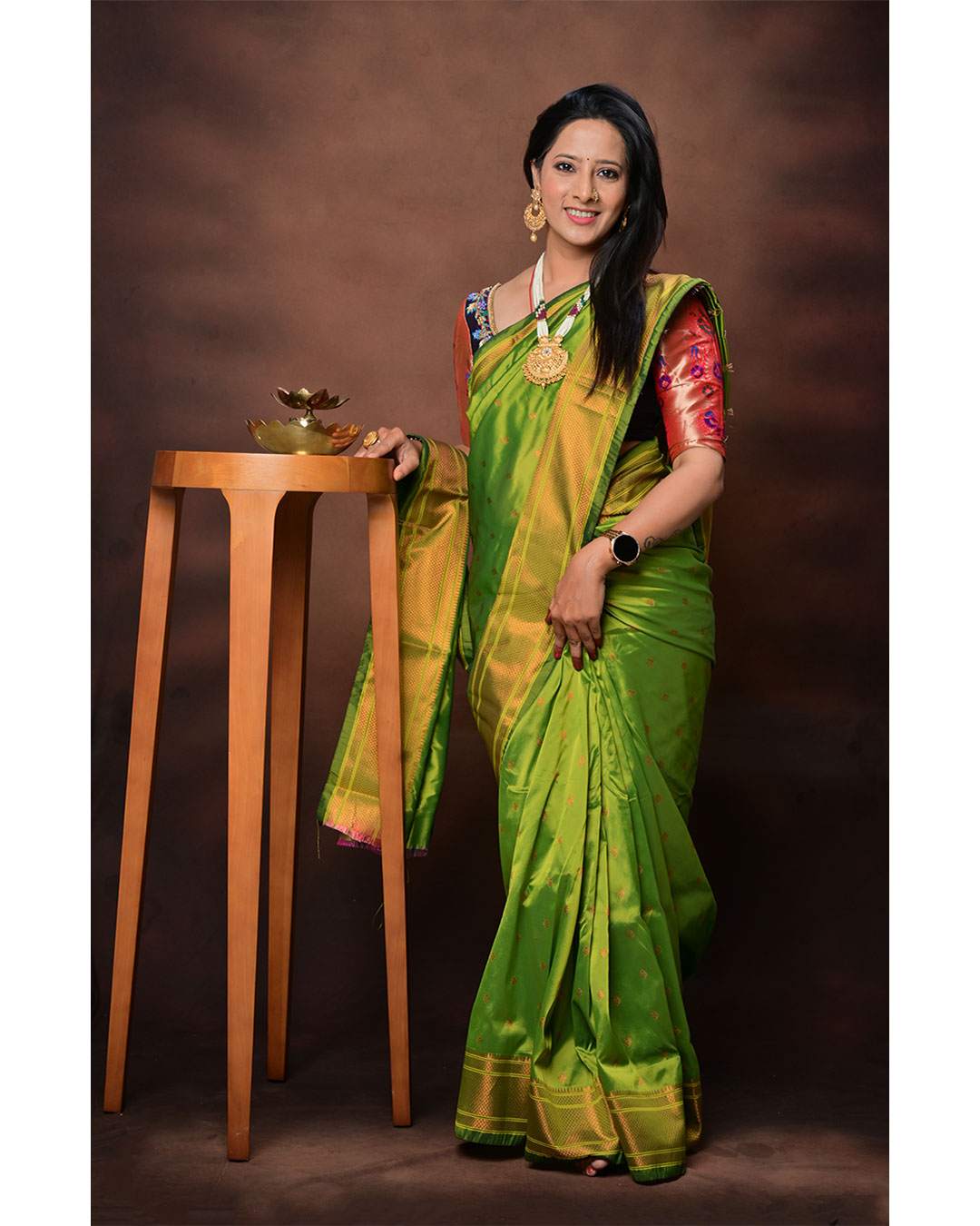 Copper Paithani Silk Saree  Premium Soft Silk with Zari Border & Brocade Pallu