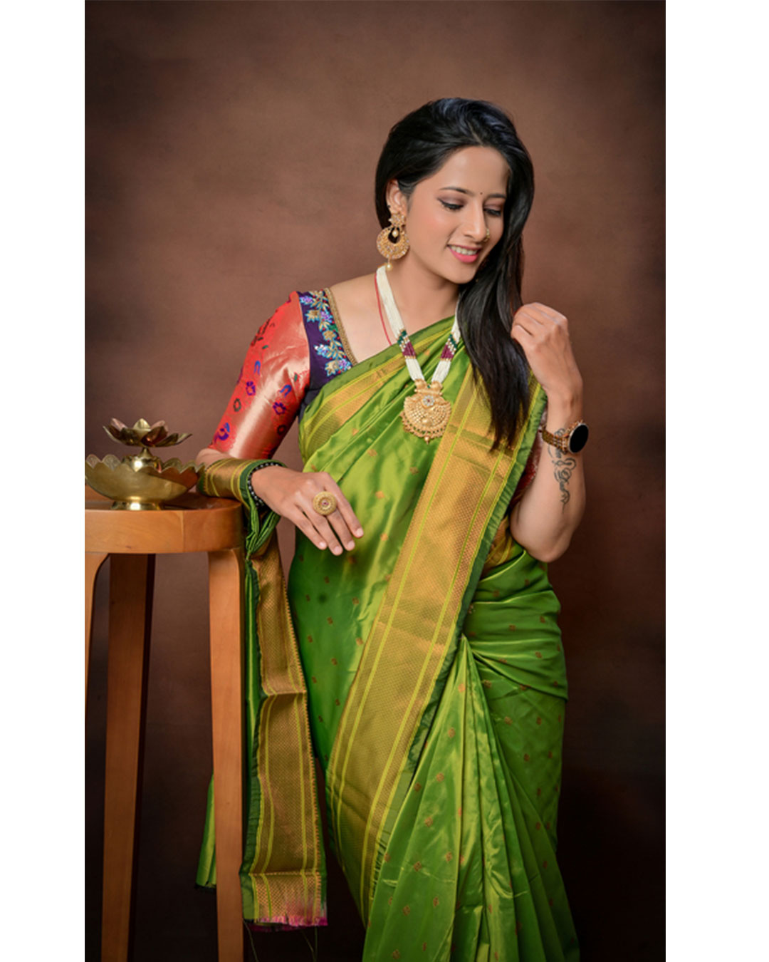 Copper Paithani Silk Saree  Premium Soft Silk with Zari Border & Brocade Pallu