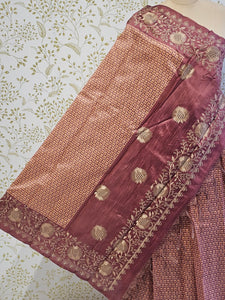 Hakoba Embroidered Kalamkari Cotton Tussar Saree with Floral Border