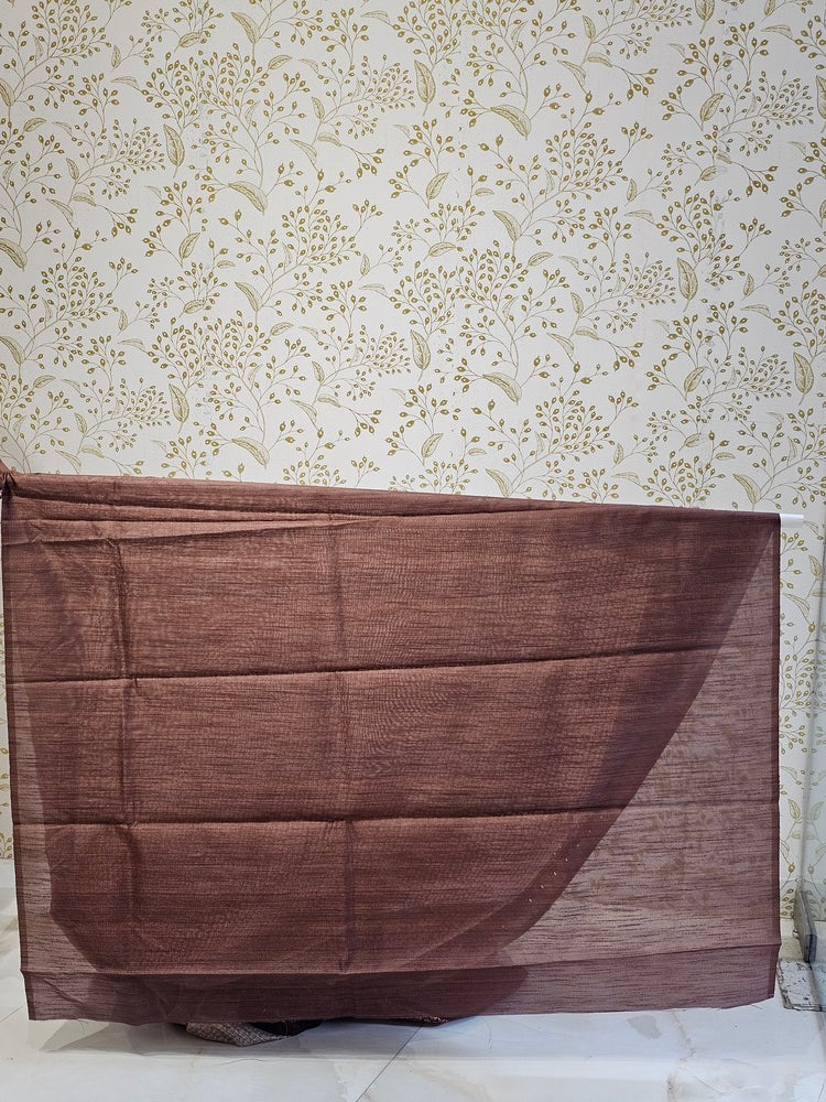 Hakoba Embroidered Kalamkari Cotton Tussar Saree with Floral Border