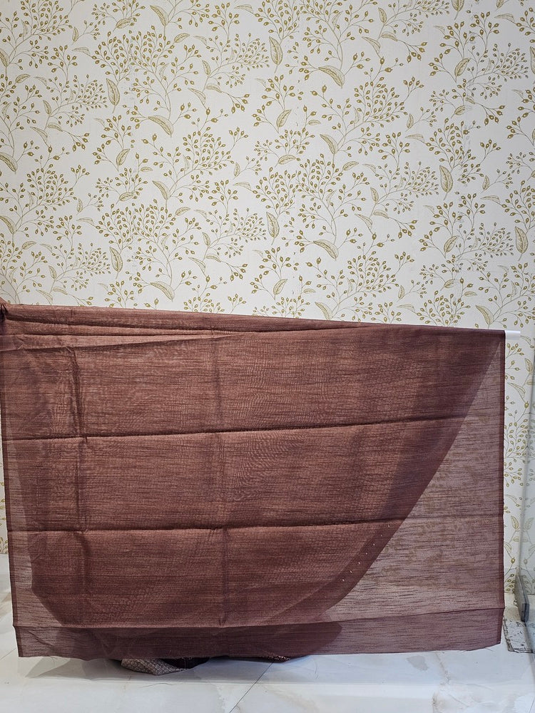 Hakoba Embroidered Kalamkari Cotton Tussar Saree with Floral Border